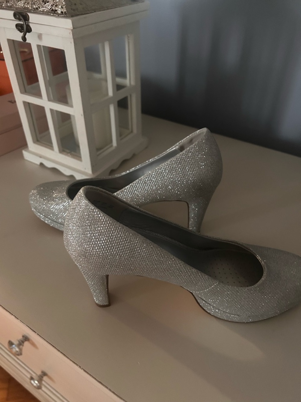Silver Glitter Women's Mid-Heel Pumps